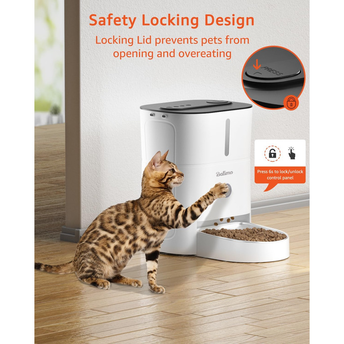 Автоматичний годівниця для котів Balimo 3L з таймером, нічником та мискою з нержавіючої сталі, для собак та котів, Fresh Lock