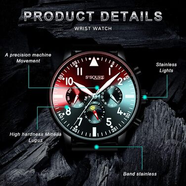 Чоловічий годинник, автоматичний механічний, чорний аналоговий, з датою, з нержавіючої сталі. Ремінець S-подібний, спортивний годинник, подарунок