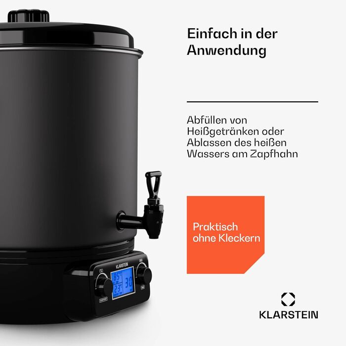 Klarstein Biggie Small - Canning Machine, Canning Pot, Preserving Pot, Mulled Wine Maker, electric, 16L capacity, 2000 Watt, adjustable temperature, timer up to 120 minutes, (Matt Black, 27 Liter (digital))