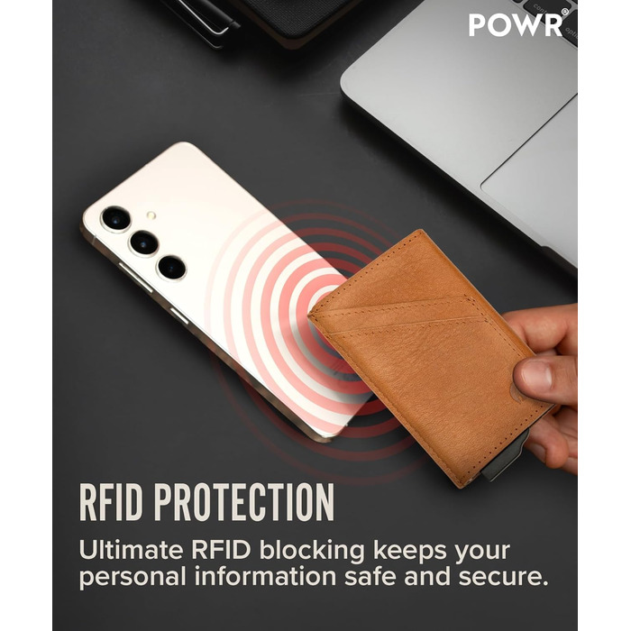 Чоловічий металевий картхолдер POWR Wallet з відділенням для монет. Мінімалістичний картхолдер для чоловіків (колір: коричневий)
