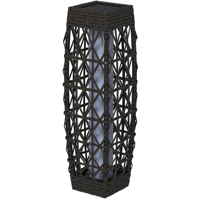 Outsunny Solar LED Garden Light with Rattan and Light Sensor, Grey, UV-Resistant for Outdoor Use