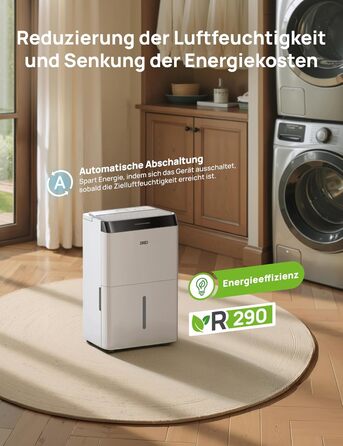 Dreo Розумний осушувач повітря /24h, для приміщень 37 м² – енергоефективний та тихий – керування через App & Alexa – 3 режими, таймер, регульована вологість, з відводом води, для спальні та ванної кімнати, білий (20L, чорний)