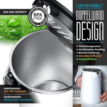 Набір Arendo: чайник з регулюванням температури та тостер на 4 тости з підігрівом - нержавіюча сталь, білий матовий