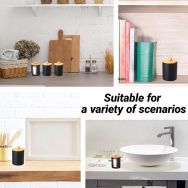 Диспенсер для ватних паличок та ватних дисків, чорний, 3 шт. - органайзер для ватного диска, бамбук, акрил