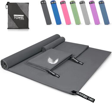 Набір рушників з мікрофібри (3 шт.): 180x80 см + 2 шт. 80x40 см, для фітнесу, сауни, пляжу, подорожей, темно-зелений (темно-сірий)