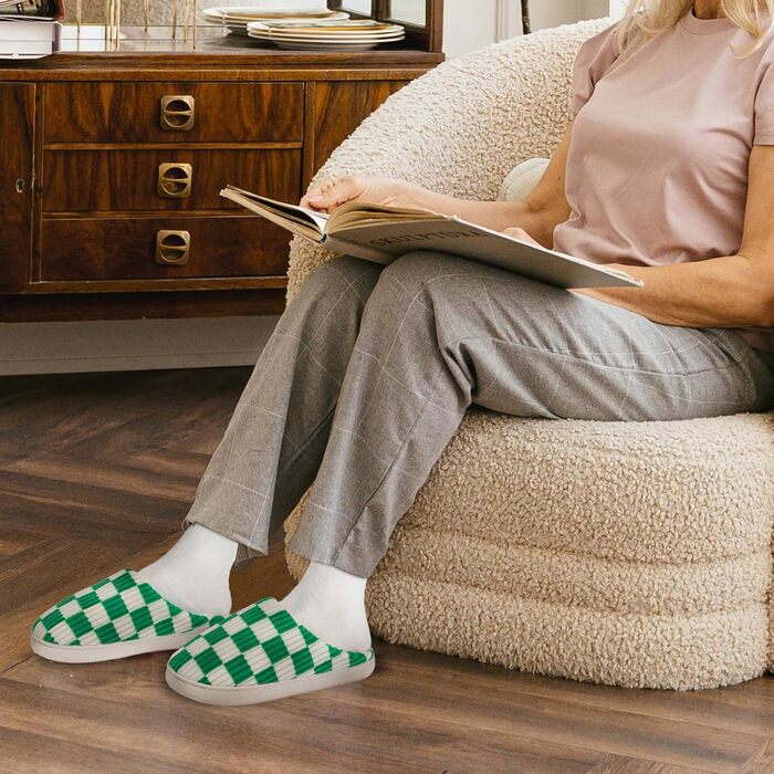 Тапочки халатні Guyarns для дому, чоловічі та жіночі, з м'якого фетру, з піною з пам'яті, в клітинку, з неслизькою підошвою, для спальні, взуття для дому, у формі хмари, зелені, 36/37 EU