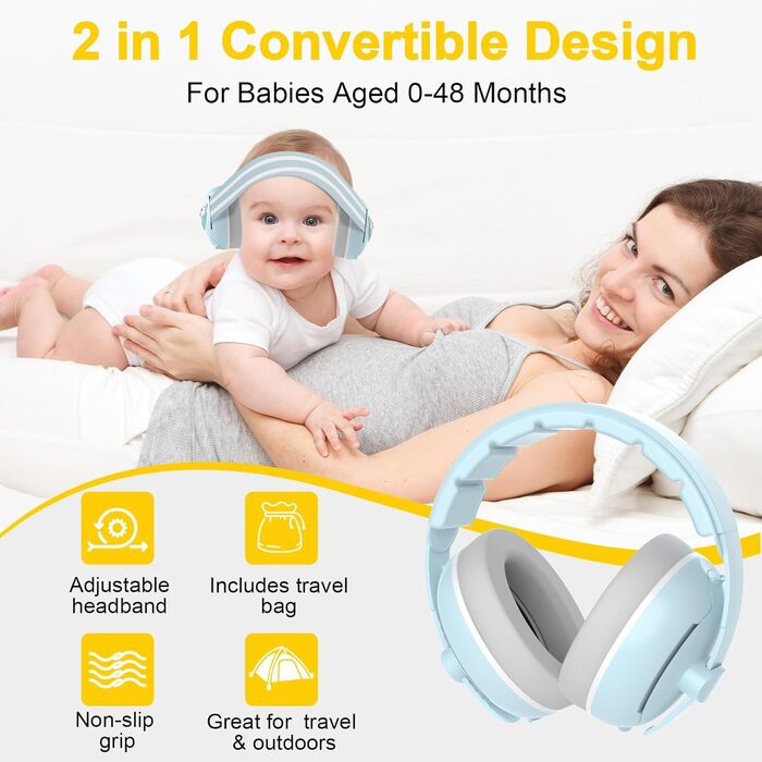 Навушники-захист вух 2-в-1 для немовлят, 0-48 місяців, блакитні