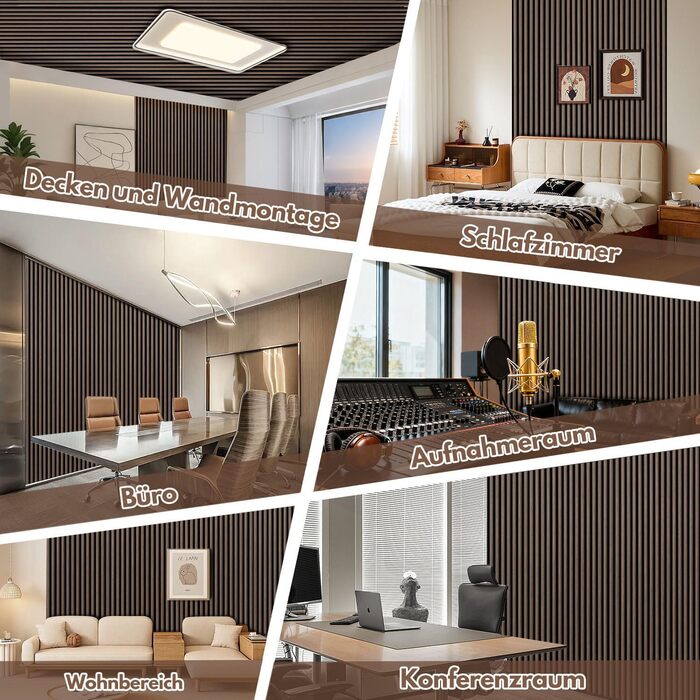 Акустичні панелі з дерева та фетру для стін 120x60 см, шумопоглинаюча обробка інтер'єру, чорний горіх (комплект 4 шт, 2.88 м²)