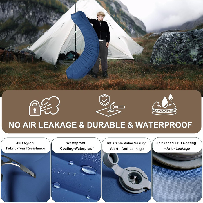 Origem Self-Inflating Camping Mat - Lightweight & Compact Sleeping Pad with Foot Pump for Hiking, Travel, Tent & Hammock (Blue)
