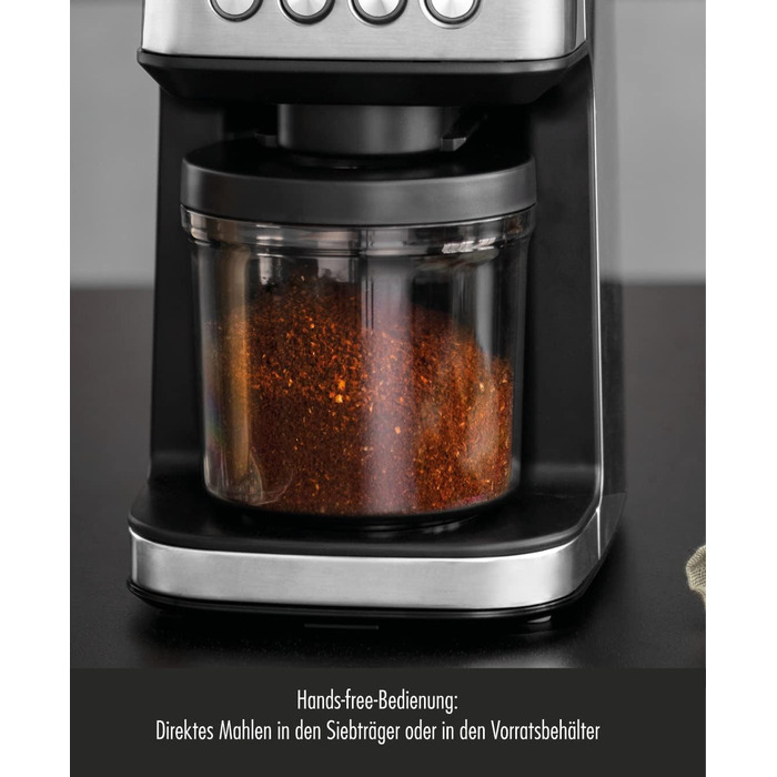 GASTROBACK #42643 - Електрична кавомолка з цифровим дисплеєм, 31 ступінь помелу, 2 автоматичні режими, срібно-чорний колір