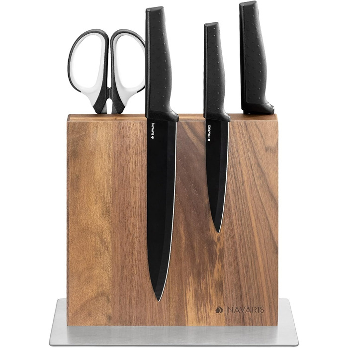 Navaris Double-Sided Magnetic Knife Holder made of Walnut - Magnetic Knife Block, Knife Board, Double-Sided Magnetic Knife Holder - Knife Holder, Wood, Unfurnished