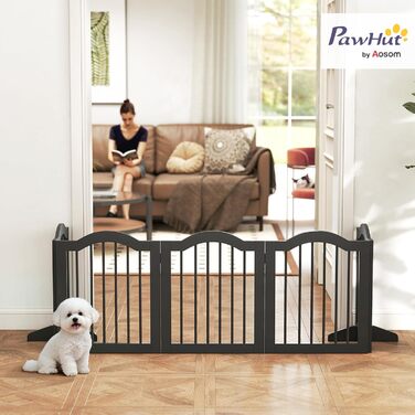 Захисний бар'єр для собак PawHut 5-секційний, 261,5 x 61 см, розкладний, з дверцятами, білий