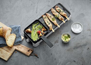 WMF Kitchen Mini Electric Table Grill for 2 with Vegetable Pan - Compact Electric Grill, Adjustable Temperature, 1000W