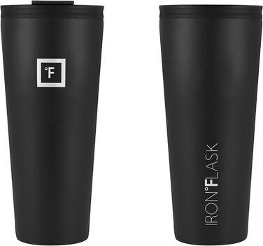 IRON °FLASK Classic Tumbler 2.0 - 2 Lids (Straw Flip), Vacuum Insulated Stainless Steel Water Bottle, Double-Walled Travel Mug - Midnight Black, 32 oz