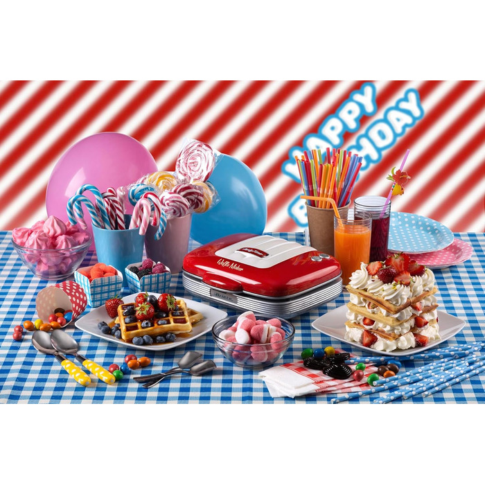 Ariete Party Time Waffle Maker - Non-Stick, 700W, Red