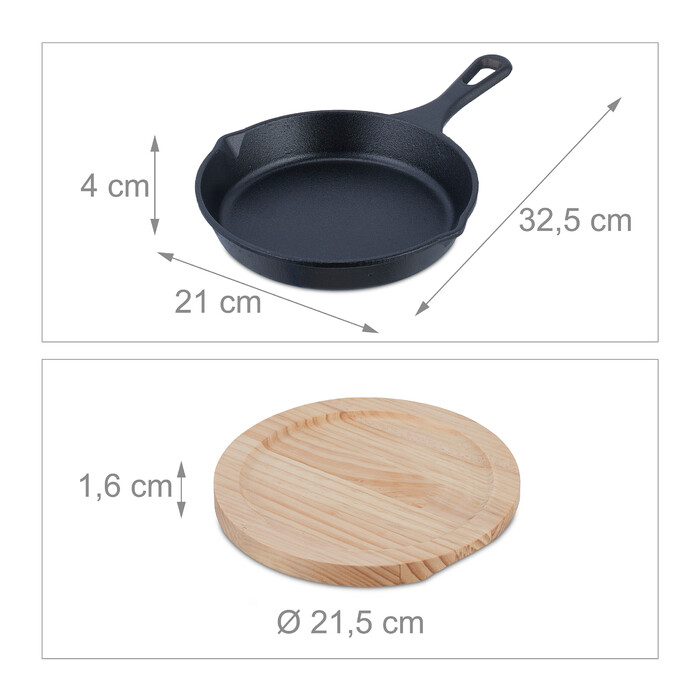 Relaxdays Cast Iron Pan with Wooden Trivet