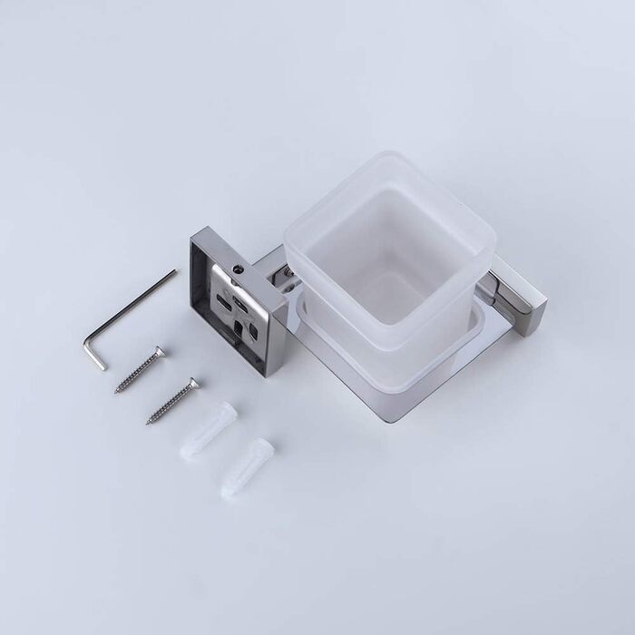 Stainless Steel Toothbrush Holder Bath Drinking Glass Tumbler with Holder Wall Mount, Polished Surface, K7007P