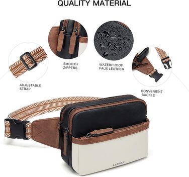 Women's Fanny Pack, Small Crossbody Bag for Women, PU Leather Theft-Proof Bag, Waterproof Waist Bag for Women, Hip Bag for Women for Outdoor Sports, Travel, Cycling (Beige with Black)