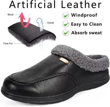 Чоловічі домашні тапочки з плюшевою підкладкою, теплі зимові, чорні (45 EU)