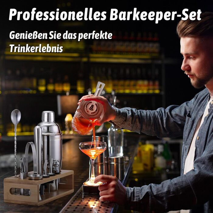 Набір для приготування коктейлів GWHOLE: шейкер, барний аксесуар, рецепти, стійка. Ідеальний подарунок для дому та вечірок