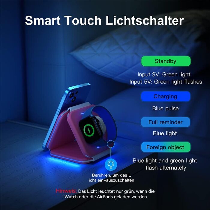 3-в-1 Бездротова зарядка для Apple Watch та iPhone (Рожева)