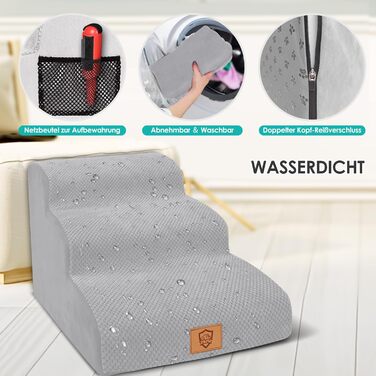 Myiosus Dog Stairs for Small Dogs, 2 Steps Pet Stairs, Waterproof Dog Steps Made of Sponge, Non-Slip Dog Ramp for Sofa Bed, Washable Cover Dog Stairs, Portable Cat Stairs (Dog Stairs 3 Steps, Grey)