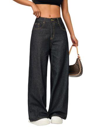 Джинси жіночі Damen Vintage Baggy, широкі, стиль Y2K 90-х, стрейч, чорні (Розмір S)