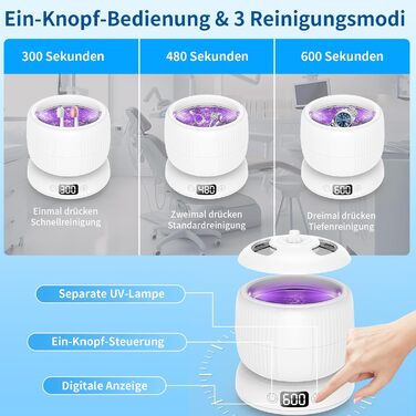 Ультразвуковий очищувач для зубних протезів, кап, брекетів та ювелірних виробів 200 мл, 45000 Гц, з УФ-лампою