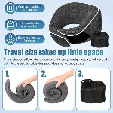 Подушка для шиї у літак та автомобіль, 100% Memory Foam, 360° регулювання, для дорослих