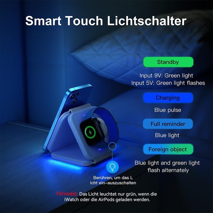 3-в-1 Бездротова зарядка для Apple Watch, iPhone та AirPods (блакитна)