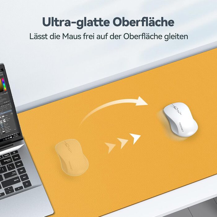 Килимок на стіл TECKNET 80 x 40 см, захист від води, PU шкіра, двосторонній, для офісу/дому (темно-сірий/темно-синій/жовтий)