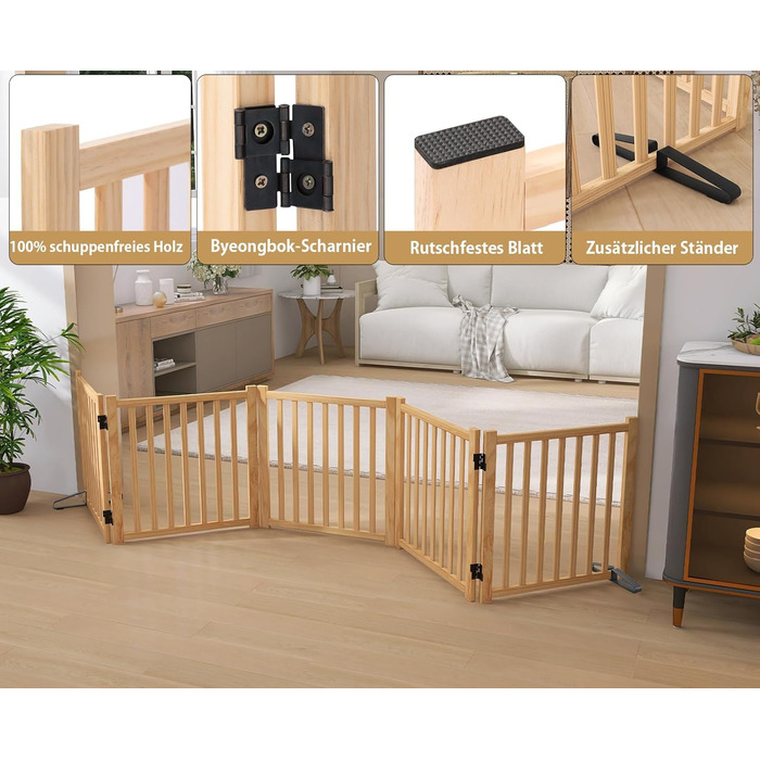 Дверцята для собак з дерева, розкладні, для кухні, коридору, вітальні, на сходи, кутова установка, підходять для собак маленьких та середніх порід, дерев'яного кольору, 2P 58см, захисний загін для собак (5-58)