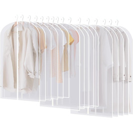 16 шт. мішки для одягу, великі, середні та короткі, 60 x 120/100/80 см, з блискавкою, прозорі, для костюмів, пальто, суконь, сорочок, зберігання, захисні чохли (білий)