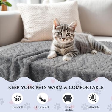 6 шт. м'які ковдри для собак та котів BVAGSS, фліс, фланель, 60x40 см, сірий колір