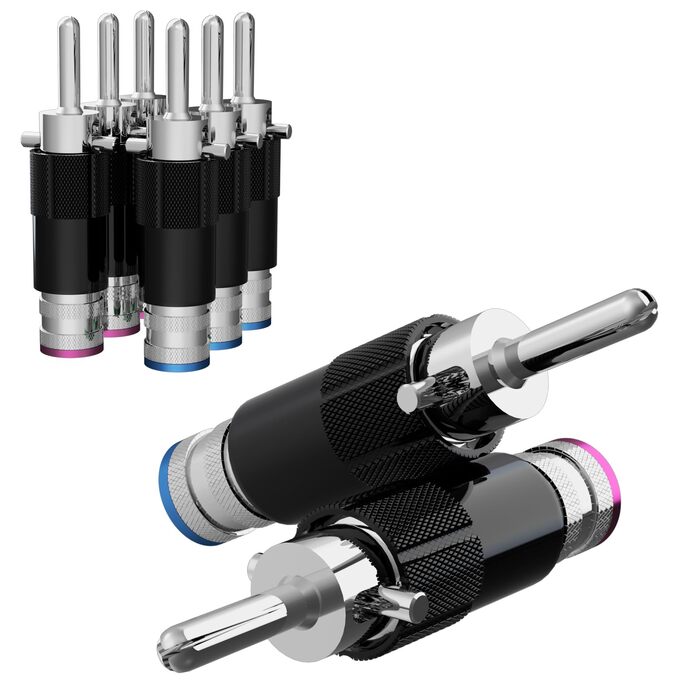 Комплект бананових роз'ємів Monosaudio (8 шт), позолочені затискачі для акустичних кабелів, домашнього кінотеатру та AV-ресиверів, Rhodiniert (BA1410)