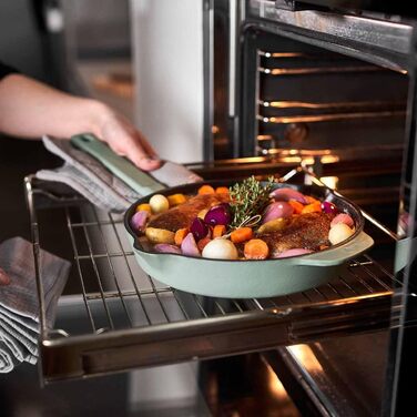 Чавунна гриль-сковорода Springlane 26 см емальована - для стейків, для всіх плит (індукція), м'ятний колір