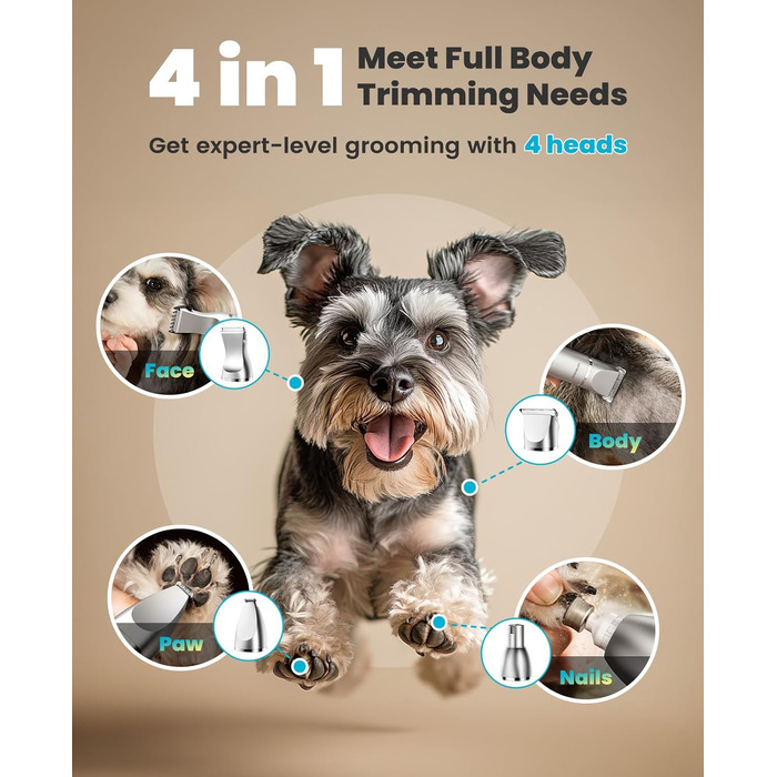 Набір для догляду за собаками Oneisall 4-в-1: тример, шліфувальник нігтів, тиха робота, бездротовий