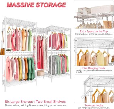 Металевий стійка для одягу з гачками, до 376 кг, 187 x 44 x 194 см, білий