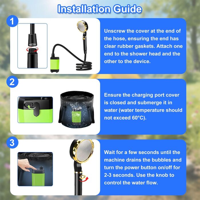 Портативна душова система Anesty для кемпінгу: насос, бак 20л, душова лійка, аксесуари для відпочинку на природі, автомийки та догляду за тваринами