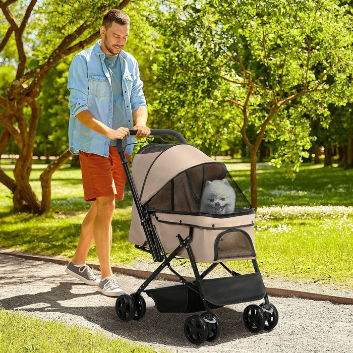 PawHut Будь-куди: Візок для собак і котів, Pet Stroller, коричневий, 76,5 x 52 x 95 см
