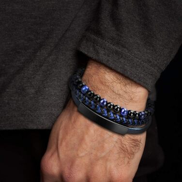 Чоловічий шкіряний браслет Casisto Lederarmband з гравіюванням, плетінка, магнітний замок (21 см, синьо-чорний)