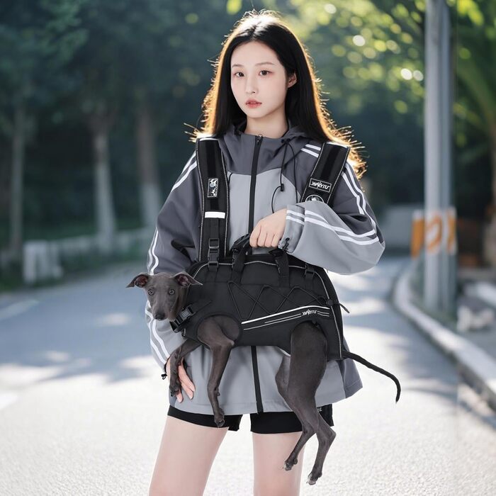 Шлейка-переноска для великих собак Wakytu: переноска-рюкзак для собак з проблемами суглобів, травмами, літніх собак (30-40 кг, XL, чорний)