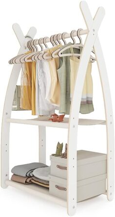 MAMOI® Clothes Rack Baby Nursery | Children's Clothes Rack 106x95x32cm / 53x95x32cm | Children's Clothes Stand Baby | Coat Rack | Baby Wardrobe | Children's Wardrobe | 100% ECO | Made in EU (1 Module - 2 Shelves, White - Beige)