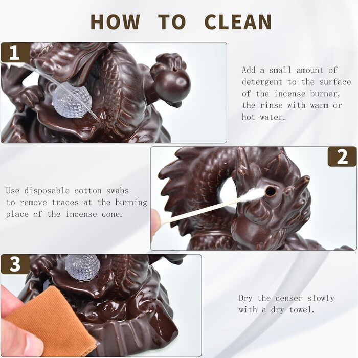 Dragon Backflow Incense Burner, Backflow Incense Holder with 20 Backflow Incense Cones, Home Decor, Ceramic Incense Burner Holder in Exquisite Present Box (Dragon with Bead)