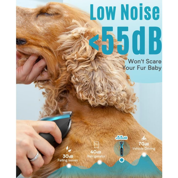 Професійна машинка для стрижки собак Oneisall для густого хутра, потужна та з металевою насадкою, бездротовий триммер для собак, Cockapoo, Пудель, блакитний