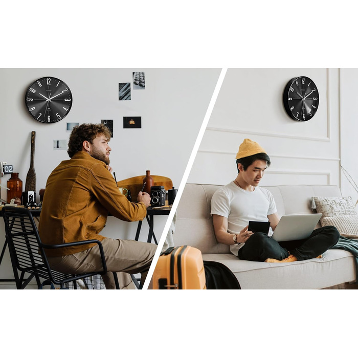GOODERY Wall Clock Ø 30 cm Silent 3D | Large, Modern, Analog Wall Clock without Loud Tick Sounds, Virtually Silent | Decoration for Every Wall | Clock, Radio Controlled | Radio Controlled Clock (Black/Silver)
