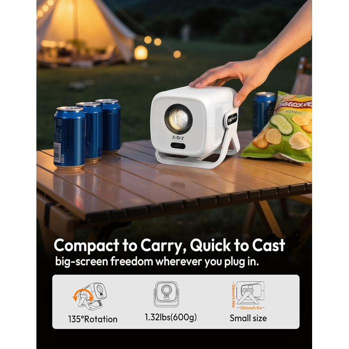 Портативний проєктор N5 1080P з WiFi та Bluetooth, сумісний з Netflix, обертовий на 135°, автоматична корекція трапецеїдальних спотворень, фільтр від пилу