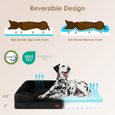 Ортопедичне ліжко для собак EHEYCIGA, великі та середні породи, 91x68 см, Memory Foam, миється, вологостійке, з високим бортиком (89x56x17 см), чорне