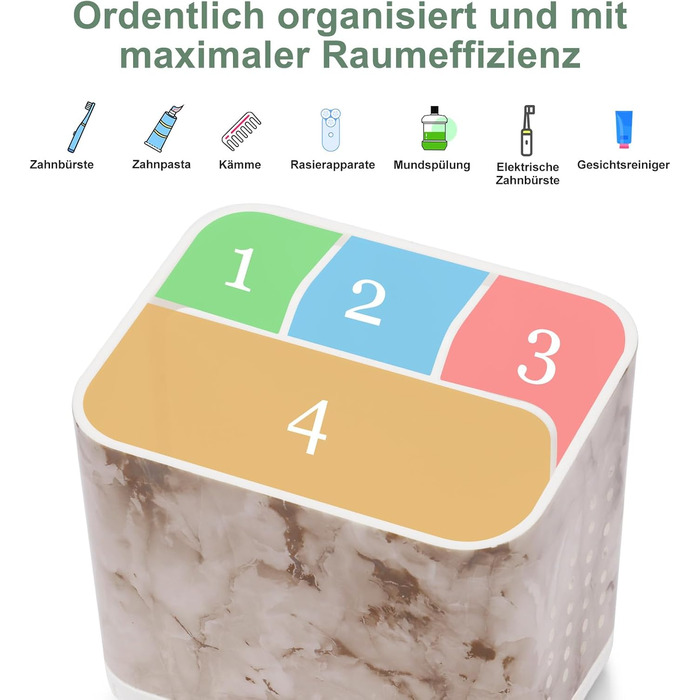 Тримач для зубних щіток електричної та звичайної, дерев'яний, з дренажними отворами, органайзер для ванної кімнати (світло-сірий мармур)