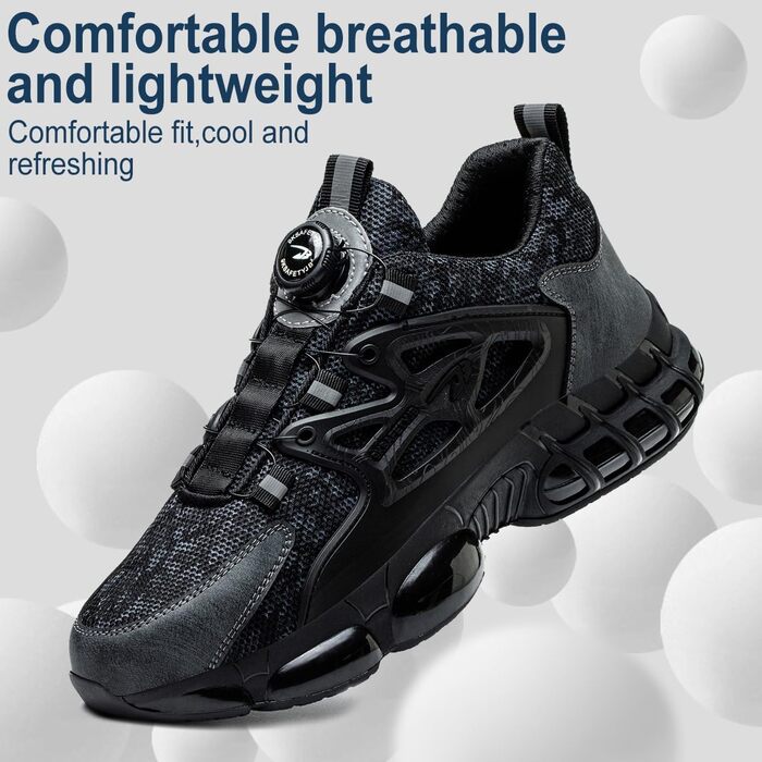 Робочі черевики безпеки для чоловіків та жінок. Спортивні, легкі, антипрокольні, антиударні. Розміри 38-41 EU, колір чорний